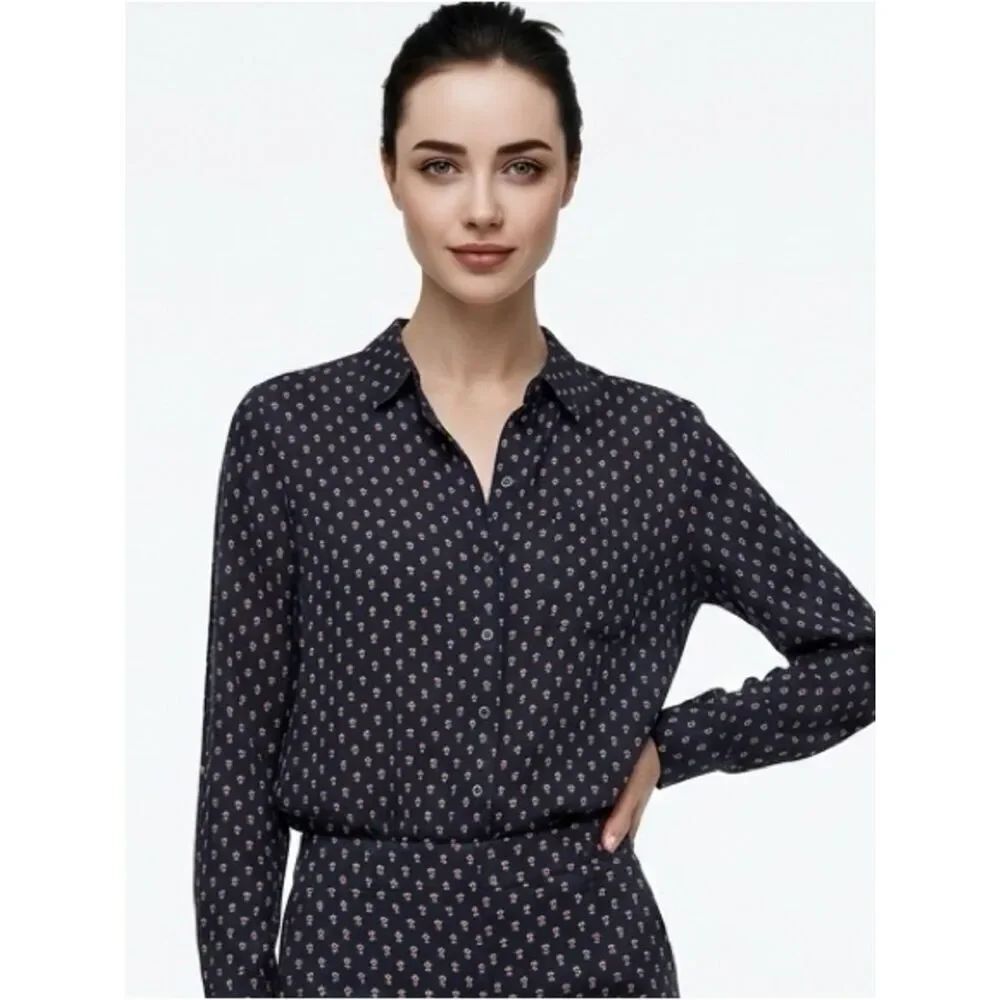 FREE PEOPLE | Black Flower Print Long Sleeve Button Blouse Tunic Women’s Size S